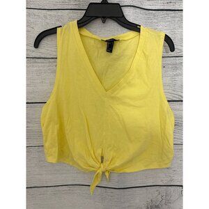 Forever 21 Yellow V-Neck Sleeveless Crop Top With Front Tie Size L